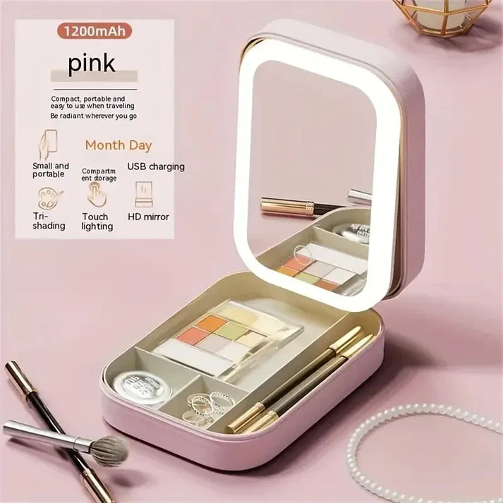 Compact Makeup Vanity With LED Mirror