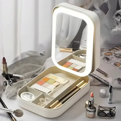 Compact Makeup Vanity With LED Mirror