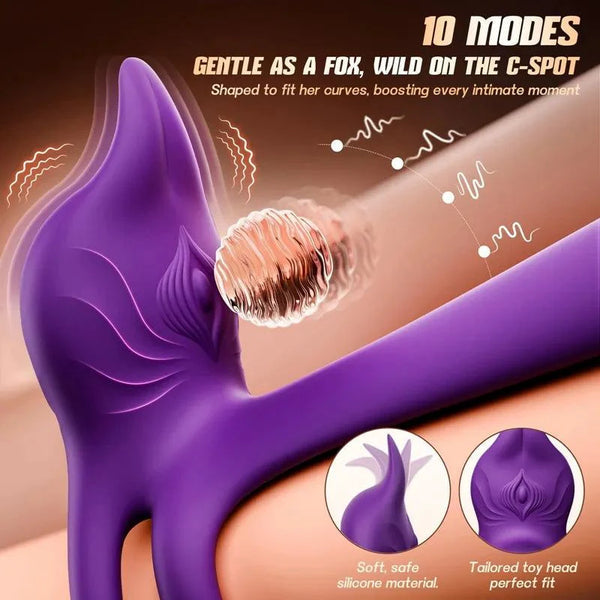 Vibrating Cock Ring Couples Sex Toys - MOOLIGIRL Dual Penis Ring Vibrator with Fox-Shaped Clitoral Stimulator & 4.6in G Spot Vibrator, 10 Vibration Adult Toys for Men Women, Female Sex S&M Floggers
