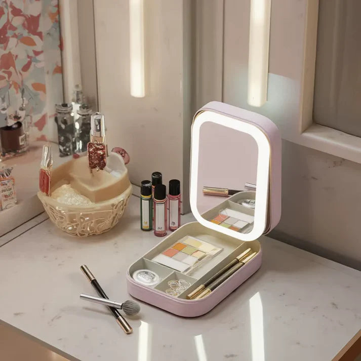 Compact Makeup Vanity With LED Mirror