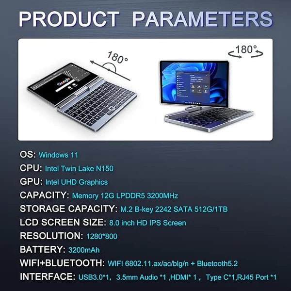 Rubymisland Mini Laptop 8" 2-in-1 (2 Year Manufacture Guarantee)