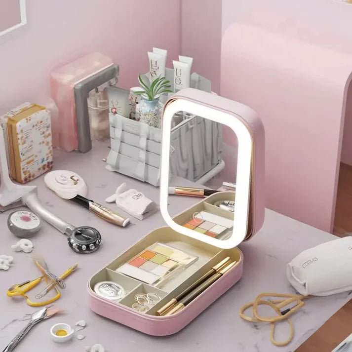 Compact Makeup Vanity With LED Mirror