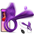 Vibrating Cock Ring Couples Sex Toys - MOOLIGIRL Dual Penis Ring Vibrator with Fox-Shaped Clitoral Stimulator & 4.6in G Spot Vibrator, 10 Vibration Adult Toys for Men Women, Female Sex S&M Floggers