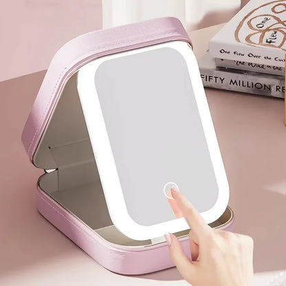 Compact Makeup Vanity With LED Mirror